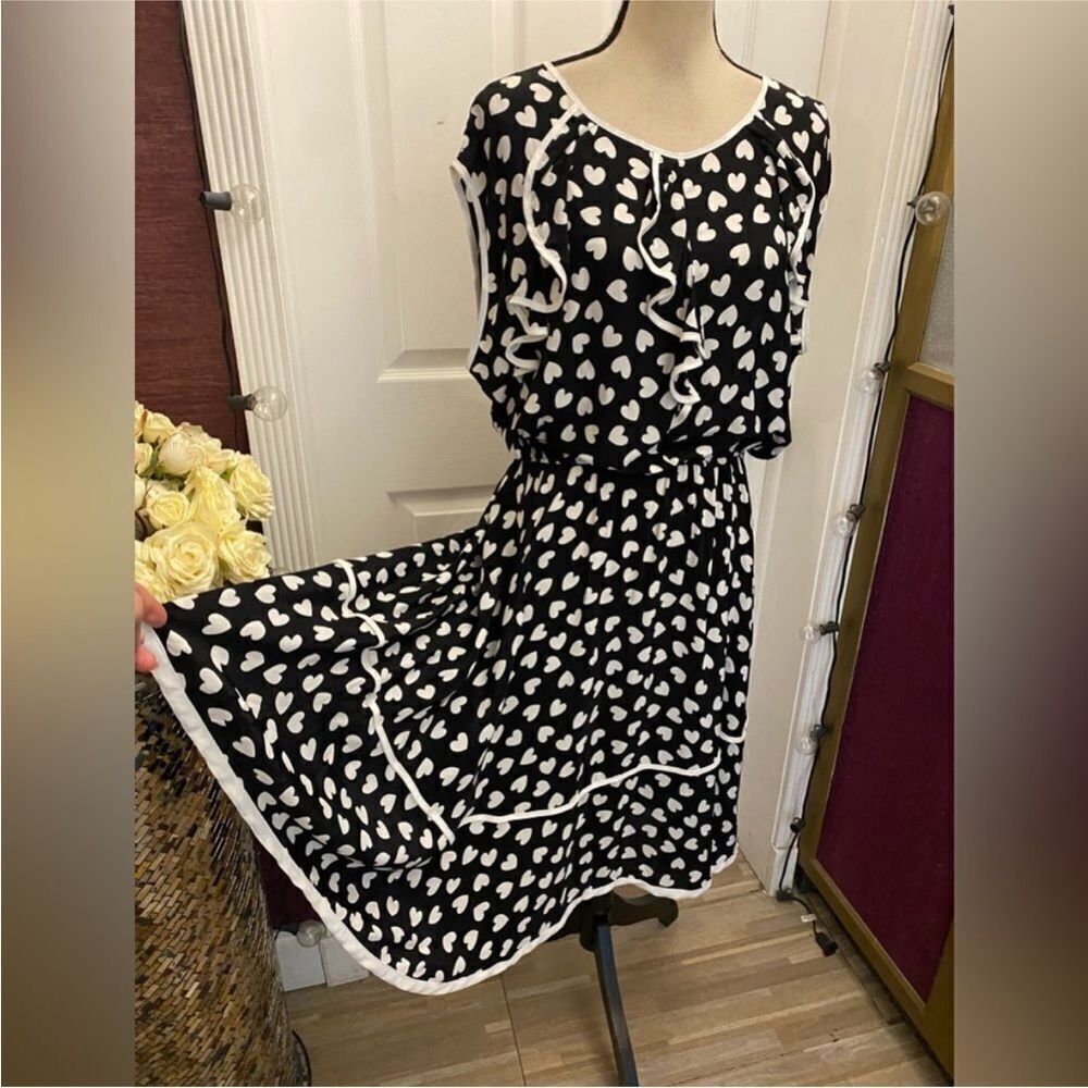 Nissa Black Dress with White Heart Pattern, US14